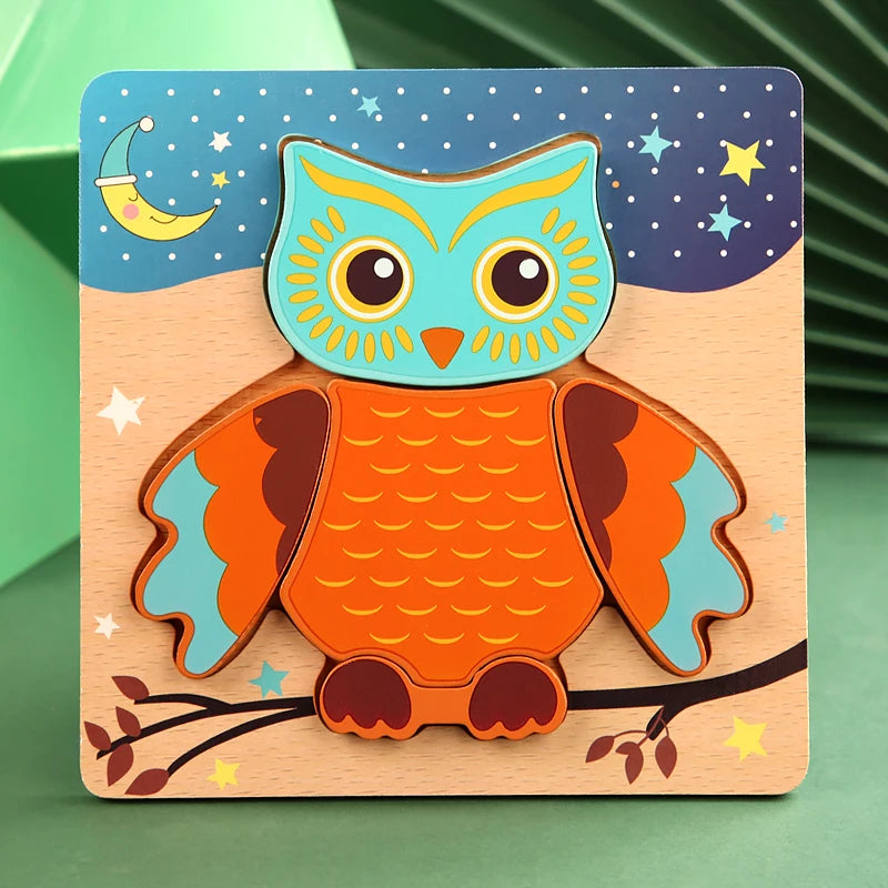 Quebra-Cabeça 3D de Madeira Infantil – Animais e Meios de Transporte