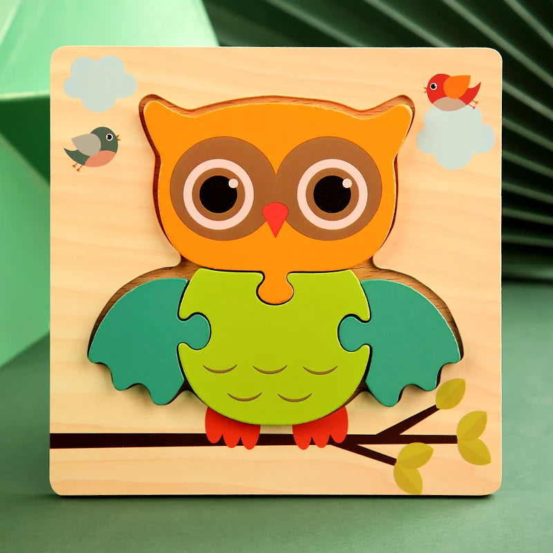 Quebra-Cabeça 3D de Madeira Infantil – Animais e Meios de Transporte