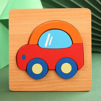 Quebra-Cabeça 3D de Madeira Infantil – Animais e Meios de Transporte