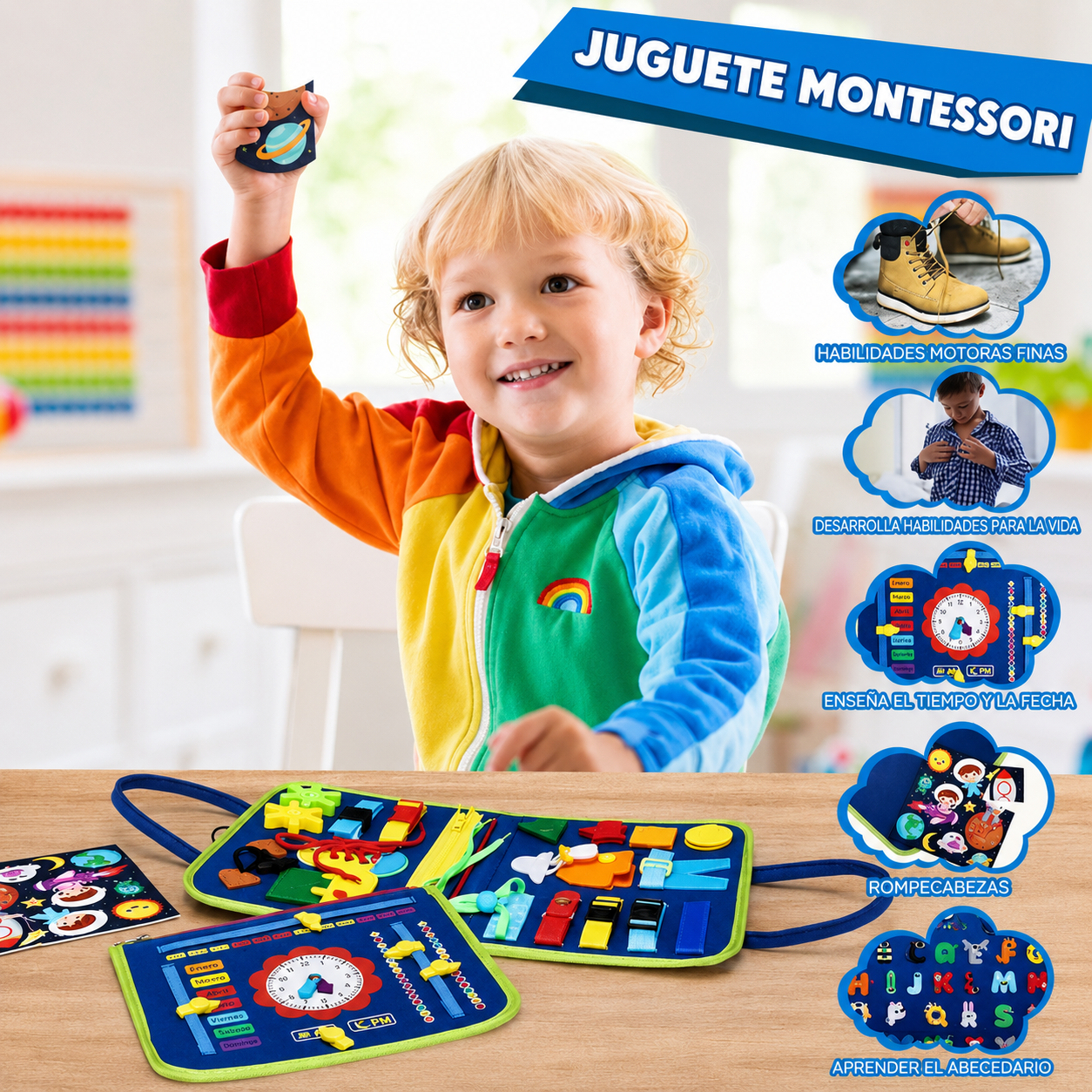 Juguete Montessori Infantil para Viaje – Libro Sensorial de Fieltro