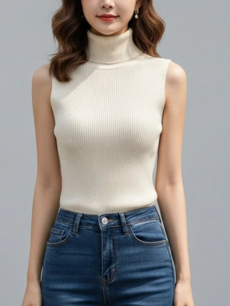 Janny – Women's High-Neck Knitted Tank Top